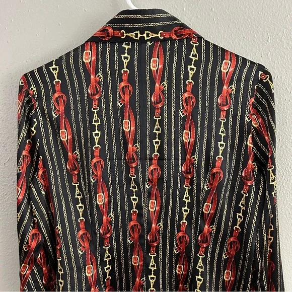 Eye Silk Bit and Bridle Print Button Front Shirt Women’s Size 4 Old Money Luxury - Picture 6 of 10